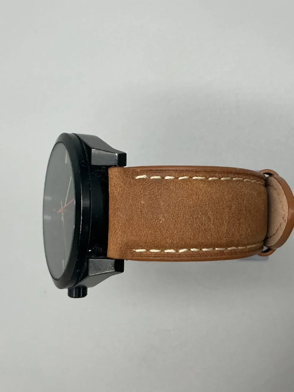 MVMT Element Caviar Black Watch Mens 43mm Black Dial Gold Tone Date Leather